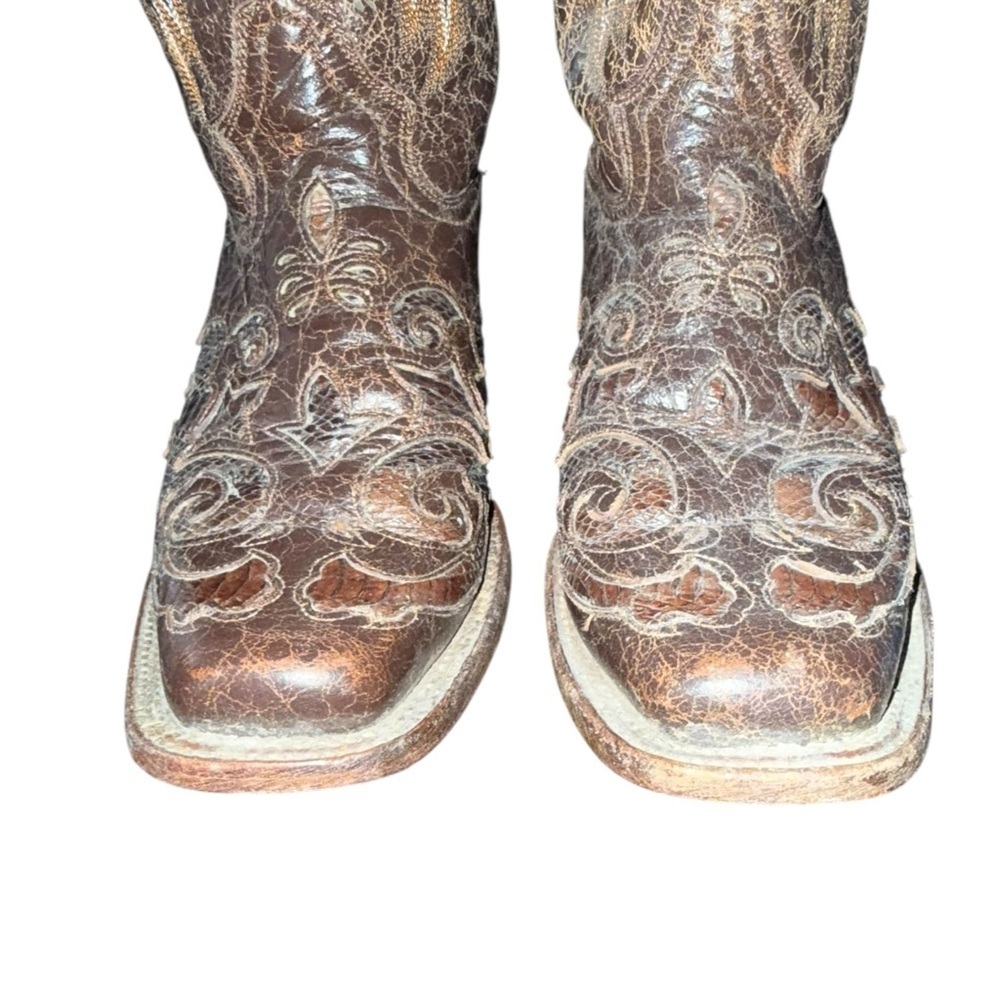Corral Python Inlay Square Toe Western Boots Size… - image 8